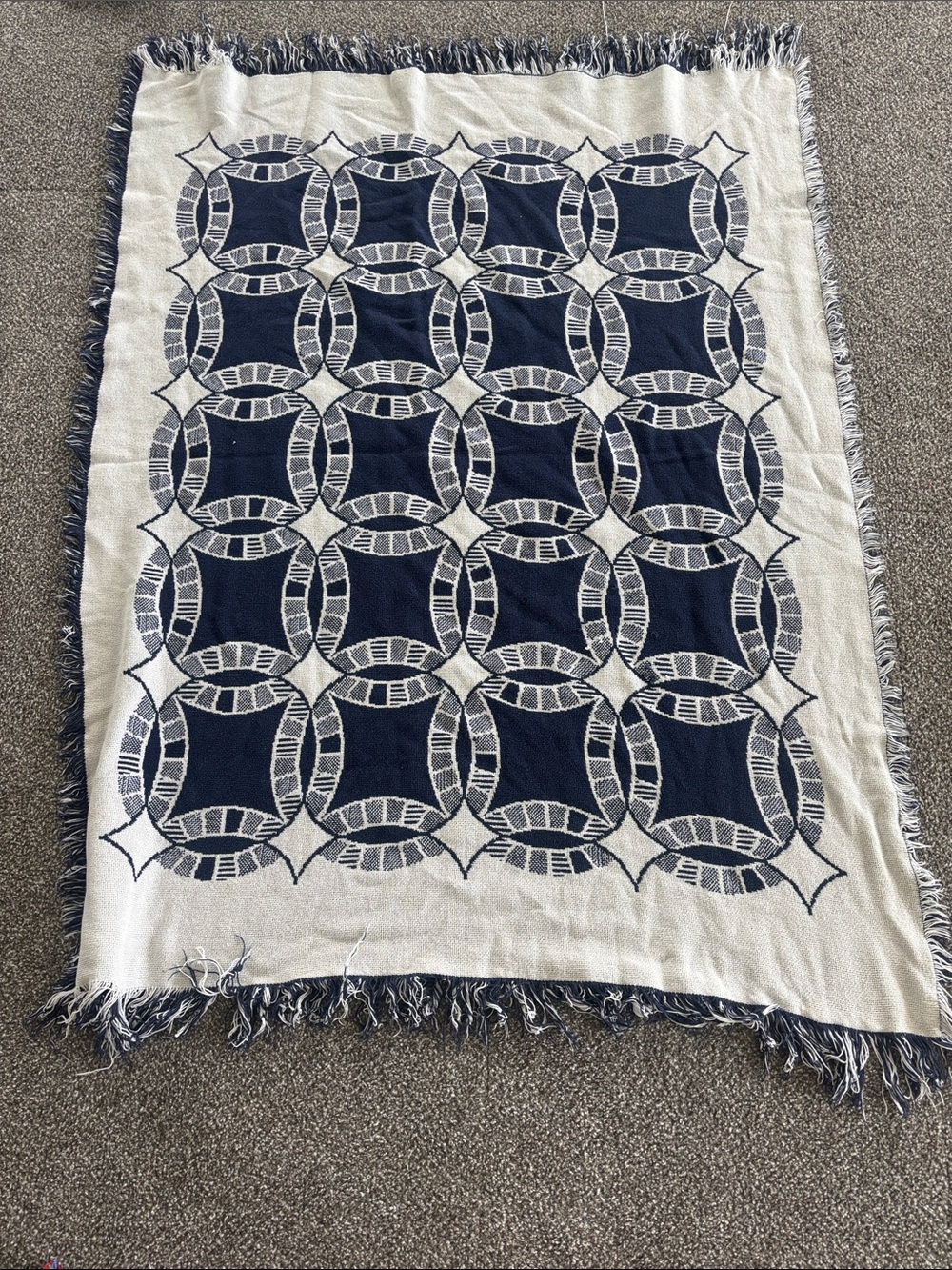 Tapestry blanket Navy and Cream Woven Throw Blanket